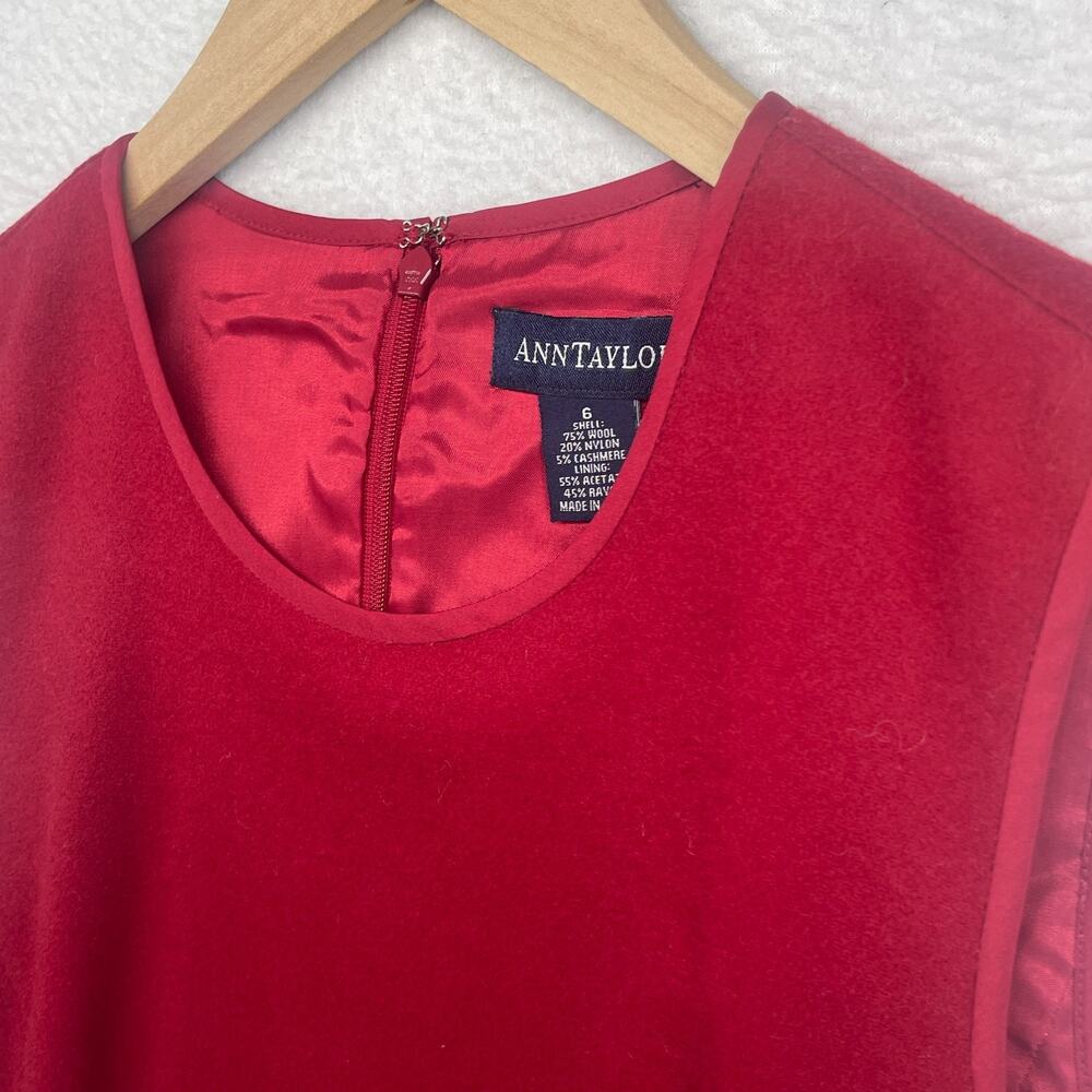 ANN TAYLOR Dress 6 Wool Blend Sleeveless Sheath Round Neck Knee Length Red Vtg - Picture 6 of 10